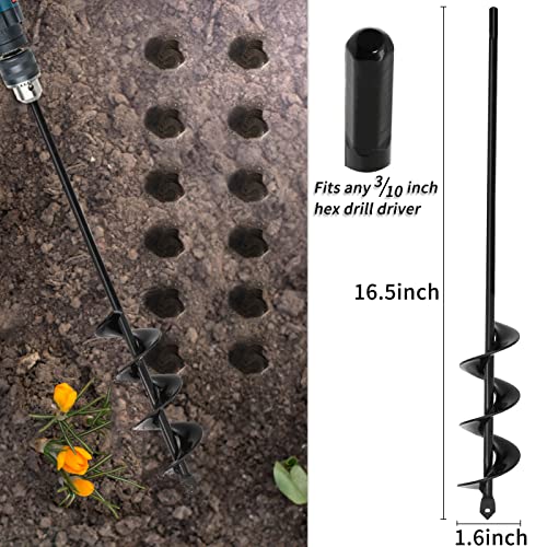 TCBWFY Auger Drill Bit for Planting 1.6x16.5inch Extended Length Garden Auger Spiral Drill Bit for Planting Bulbs Flowers,Post Hole Digger for 3/8”Hex Drill (Pack of 2) - size: 1.6"x16.5" (Pack of 2)