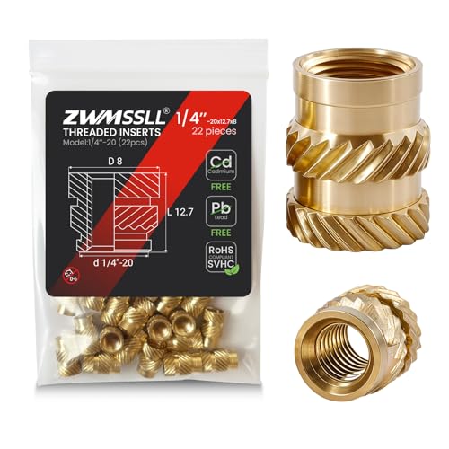 1/4'' Threaded Inserts,1/4-20 Heat Set Insert,22 Pieces 1/4 20x12.7x8 Knurled Nuts,Brass Threaded Inserts for Plastic and 3D Printing Components - color: UNC Threaded Insert, size: 1/4''-20 (22pcs)