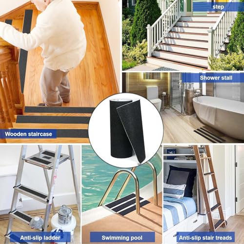 BOMEI PACK Anti Slip Tape, Black 12 Inch x 16.5Ft Grip Tape for Stairs Outdoor/Indoor, Waterproof Non Skid Roll for Stair Treads Non Slip, High Traction Abrasive Adhesive Stair Steps - size: 300mm