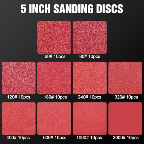 100 Pcs 5 inch Sanding Discs 60-2000 Grit Assorted - style: 100 Pcs-MIX Grit