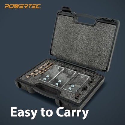 POWERTEC Complete Doweling Jig Kit w/ 1/2",3/8",1/4" Cobalt M-35 Drill Bits, Wood Dowel Jig Accessories with Depth Scale, Laser Cut Alignment Marker & Split Ring Stop Collar for Easy Alignment(71714V)