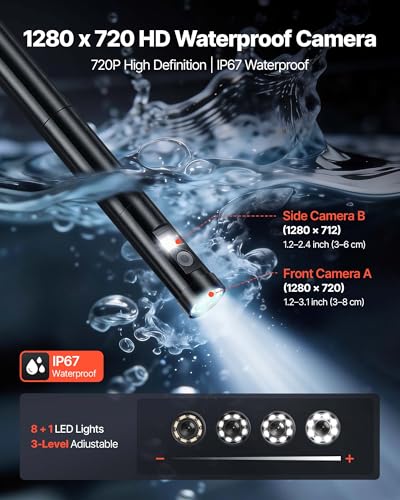 VEVOR 360° Borescope with Innovative 360° Motorized Rotation Probe, 5" 16.4FT Endoscope Inspection Camera, 1080P HD Rigid Snake Scope Cam for Wall Automotive Engine Inspect - size: 5" - 16.4 ft Length