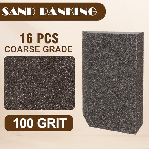 100 Grit Angled Sanding Blocks, Jamiikury Medium Sponge Sand Block Washable and Reusable, Wet & Dry Sandpaper Block for Wood Metal Drywall and Furniture Paint - Pack of 16 - size: 100 Grits