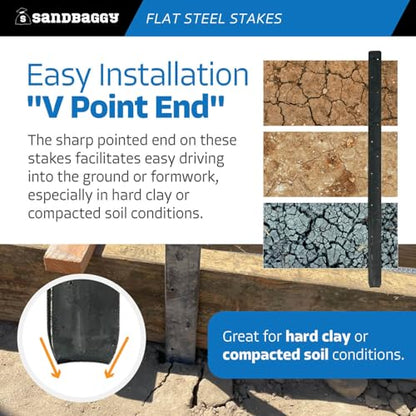 Sandbaggy 30" Flat Steel Stakes for Concrete Forms with Nail Holes - 1.5" Wide - Painted - Removable, Reusable, V Point End - Construction Grade Stakes (5, 30 inch) - size: 30 inch