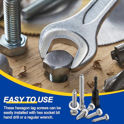 10 Pcs Hex Head Lag Screws 3/8" x1-1/2 Silver - color: Silver, size: 3/8"x1-1/2"