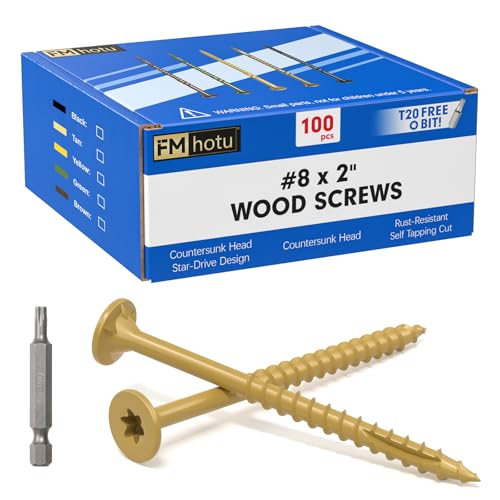#8 x 2” Deck Screws, 100Pcs Star Drive Wood Screws - color: Yellow, size: 2 Inch