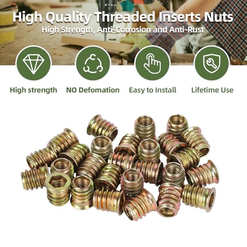 30 PCS M6-1.0 x 25mm Threaded Inserts for Wood Professional Threaded Insert Nuts for Furniture & Wooden Products, Hex Spanner Included - size: M6-1.0 x 25mm