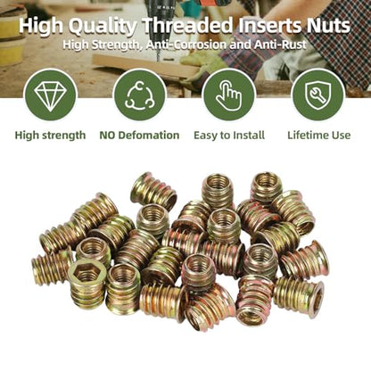 30 PCS M6-1.0 x 25mm Threaded Inserts for Wood Professional Threaded Insert Nuts for Furniture & Wooden Products, Hex Spanner Included - size: M6-1.0 x 25mm