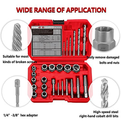 26-Piece Screw & Drill Bit Set, Multi-Spline & Bolt Extractors, Spiral Extractor for Broken Studs & Fittings - color: 26-PIECE