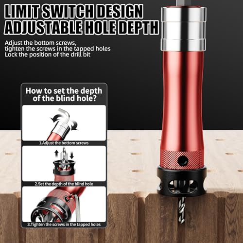 10 in 1 Multifunctional Countersink Drill Bit Set with Red Aluminum Handle Adjustable Depth Limit Countersink Drill Bits for Wood Professional Woodworking Tool Kit Making the Cut Store