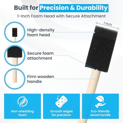Foam Paint Brushes, 50 PCS, 1" Wide Head with Wooden Handle