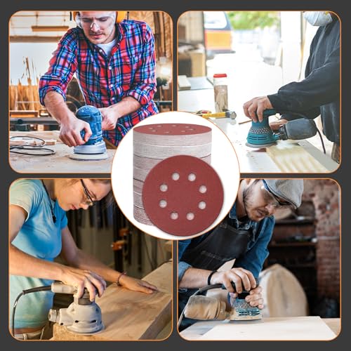 100Pcs 5-Inch 8-Hole Hook & Loop 40 Grit Sanding Discs