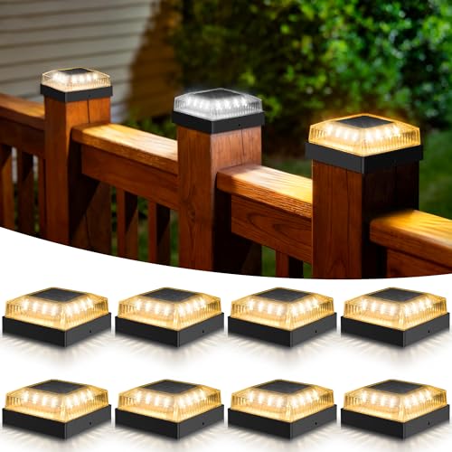 Solar Post Cap Lights for 4x4 Wood/Vinyl Fence Posts, 8-Pack - color: Black, size: 8 Pack