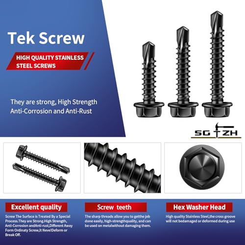 #8 x 5/8" Self Drilling Screws (235Pcs) Hex Washer Head 410 Stainless Steel Self Tapping Screws for Metal Sheet Metal Screws Black Oxide with Hex Socket Included - color: Black, size: #8 x 5/8"