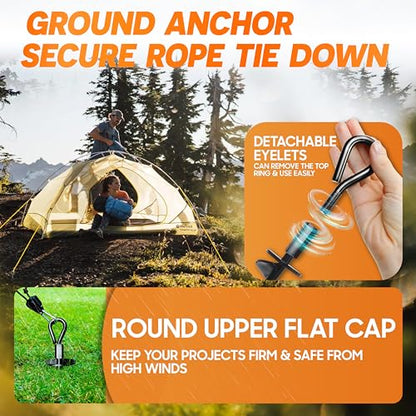 [Premium] 4PCS Ground Anchors Screw in & Power Nut Driver, Swing Set Anchor