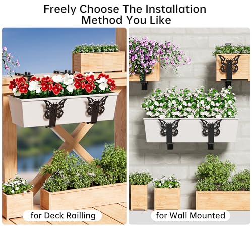 HFHOME Window Box Brackets, Adjustable Planter Box Brackets, Heavy Duty Flower Railing Planter Bracket for Balcony, with Enhanced Bottom Support, Perfect for Deck, Fence and Garden - Black (2 Pack) - color: 2 Pcs - Black