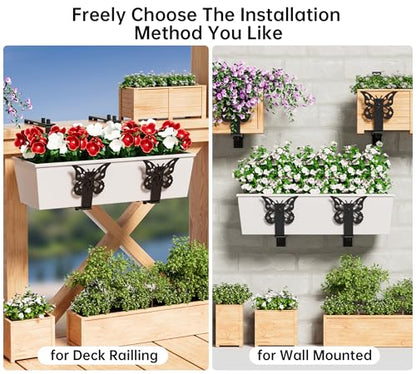 HFHOME Window Box Brackets, Adjustable Planter Box Brackets, Heavy Duty Flower Railing Planter Bracket for Balcony, with Enhanced Bottom Support, Perfect for Deck, Fence and Garden - Black (2 Pack) - color: 2 Pcs - Black