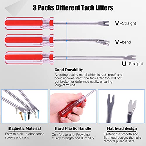 Glarks 4Pcs Nail Pullers Nail Remover Tool Set, Include 7'' End Cutting Plier, 4'' Bendable U Tip and V Tip Tack Puller, 6'' U Tip Tack Lifter for Cutting nails, Remove Nails, Nail Pulling