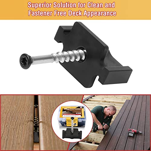 Hidden Deck Fasteners for Composite Decking Board, Universal Hidden Fasteners with Stainless Steel Screws, Composite Decking Clips for Wood Deck Framing, 90 Per Box for 50 SQ.FT. - color: Black, 90 Pack
