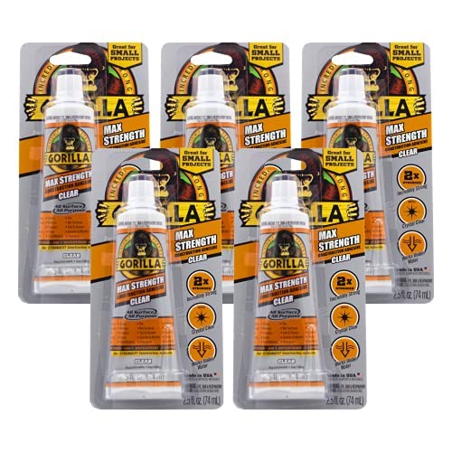 Gorilla Max Strength Construction Adhesive, Clear Glue, 2.5 Ounce Squeeze Tube (Pack of 5) - Gap Filling and Waterproof - size: 2.5oz, style: 5 Pack