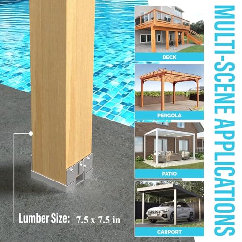 4-Pack 8x8 Deck Post Base for Concrete Galvanized Wood Beam Anchor - size: 4Pcs-8IN, style: Galvanized