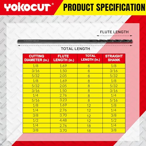 1/4 Inch x 12 Inch Drill Bit – Long Drill Bit, Industrial Black Oxide Coating – Cobalt Aircraft Extension Drill Bits for Steel, Hard Metal, Cast Iron, Wood, Plastic - style: 1/4 x 12 Inch