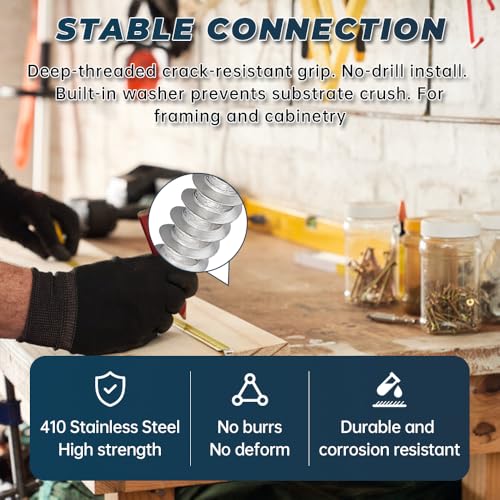 #12 x 3/4" Flanged Hex Head Fiberboard Wood Screws 50-Pack, 410 Stainless Steel Rust-Resistant Screws for Furniture & Wood Working Projects, Hex Bit Included - size: #12 x 3/4