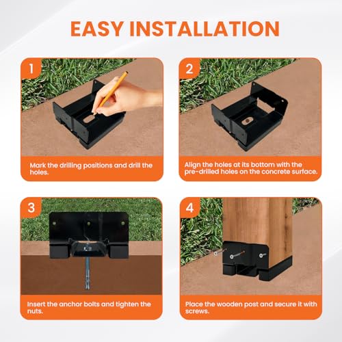 10PCS 4x4 Post Base for Concrete Adjustable Heavy Duty Black E-Coated - color: Black, size: 4X4