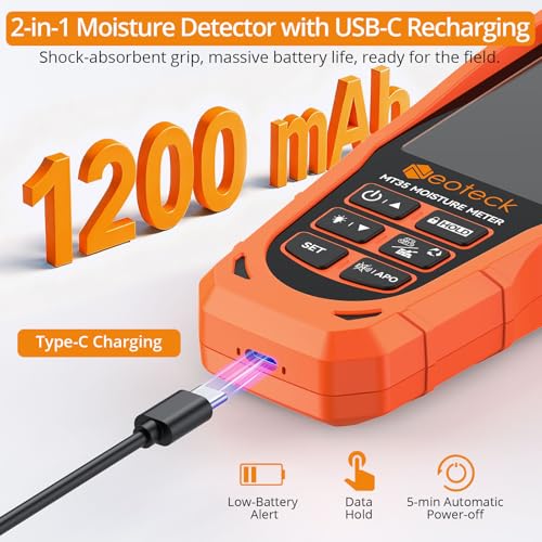 Neoteck 2-in-1 Rechargeable Moisture Meter with 19mm Inductive Depth