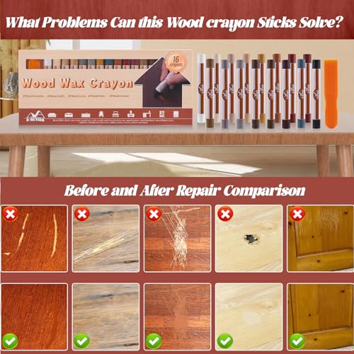 Wood Filler Sticks - 16 Colors Wood Repair Wax Crayons, Furniture Scratch Wax Stick Pen for Repairing Scratches, Scuffs, Cracks, and Holes on Wooden Floor, Cabinet, Laminate, Hardwood
