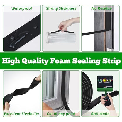 Weather Stripping Door Seal Black,Self Adhesive Foam Tape High Density Foam Sealing Strip,Air Conditioner Window Seal,Soundproof Tape Roll(1/2" W X 1/17" T X 33' L) - size: 1/2Inx1/17Inx33Ft