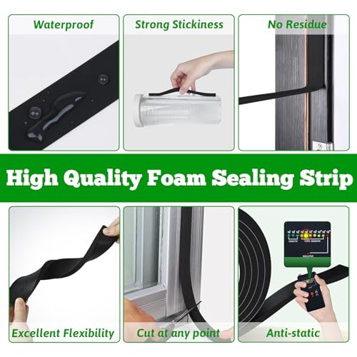 Strong Adhesive Door Weather Stripping,1/2Inch Wide X 1/8 Inch Thick,Foam Insulation Tape,Air Conditioner Foam,Window Soundproof Weatherproof,Total 33 Feet Long - size: 1/2Inx1/8Inx33Ft