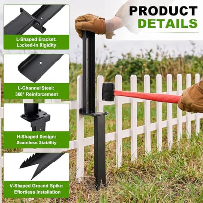 4 Pack Fence Post Repair Kit, Heavy Duty Fence Post Anchors Ground Stakes