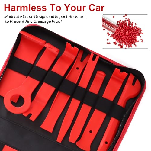 19Pcs Trim Removal Tool Kit, Auto Clip Pliers Fastener Remover Set,Plastic Pry Tool Repair for Car Panel Dashboard,Audio,Dash,Window,Clip and Upholstery with Storage Bag,Red - color: Red