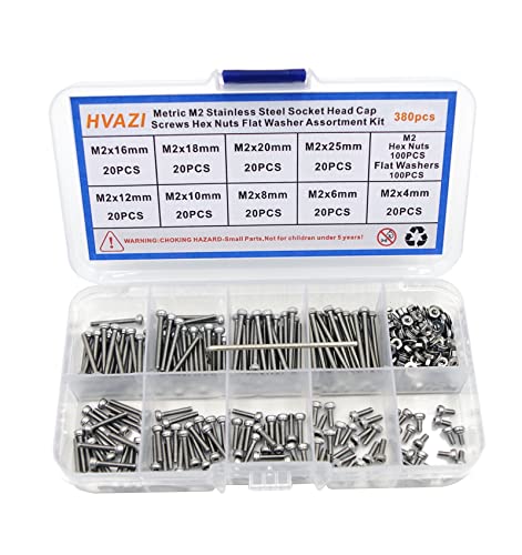 Metric M2 304 Stainless Steel Hex Socket Cap Screw Nut & Washer Kit - size: M2