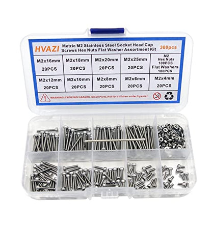 Metric M2 304 Stainless Steel Hex Socket Cap Screw Nut & Washer Kit - size: M2