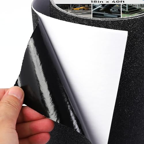 Extra Wide 18in x 40ft Black Anti Slip Tape, 80 Grit Waterproof Non Skid Grip Tape Roll for Ramps, Decks, Boat Decks, Warehouse Floors, Garages, Indoor & Outdoor Use - size: 18'' x 40 FT
