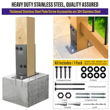 Hulave 1 Pack Stainless Steel 4" x 4" (Actual: 3.5" x 3.5") Post Base, Suitable for Terrace Railing, Fence, Mailbox, Gazebo, Porch, etc Concrete Support Anchor Base Post Anchor Bracket (Dark Gray) - size: 4"x4" (Actual 3.5"x3.5")