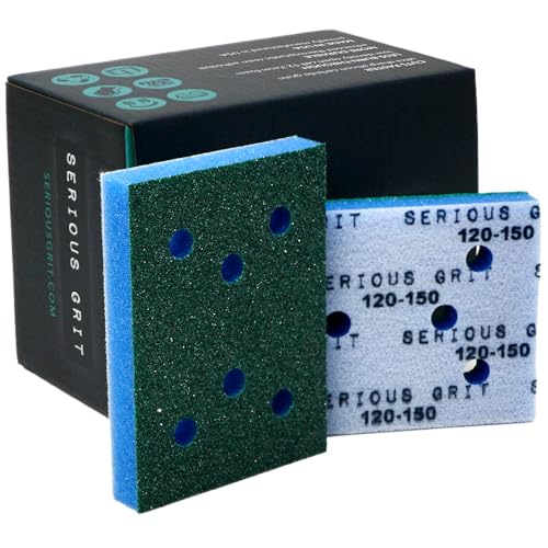 Serious Grit - 3x4 1/2" Foam Sanding Pads - 120-150 Grit Finish - 10 Pack - size: 120-150 Grit, style: 12.7mm Foam
