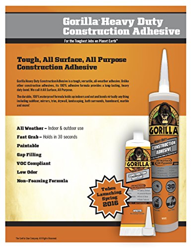Gorilla Heavy Duty Construction Adhesive, 9 ounce Cartridge, White, (Pack of 3) - size: 3 - Pack