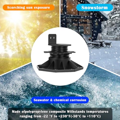 24Pack Adjustable Deck Support Pedestal Deck Foundation Base Support，Used for Floating Deck Platform Deck Floor Height Adjustment Raising, Adjustment Raising from 1-3/16" to 2-3/8",Black