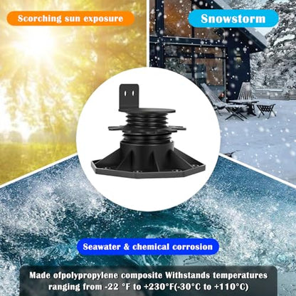 24Pack Adjustable Deck Support Pedestal Deck Foundation Base Support，Used for Floating Deck Platform Deck Floor Height Adjustment Raising, Adjustment Raising from 1-3/16" to 2-3/8",Black