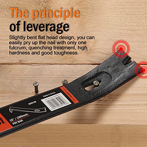 KSEIBI 285150 Hand Wonder Crow Bar Tool, Steel Nail Puller Paint Lid Lifter Trim Small Flat Pry Bar 15" inch for Prying, Scraping, Lifting, Pulling, Utility Claw Wonderbar (Pack of 2) - size: 15 Inch (380mm) (Pack of 2)