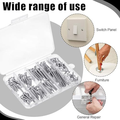 150PCS White Head Screws #6 White Screws for 2.8mm-3.0mm Holes,2”,1-1/2”,1-1/4”,1”,3/4”,1/2” Size Wood Screws Assortment Kit for Shutters,Book Shelf,Wall Plate,Shiplap,Blank Plates