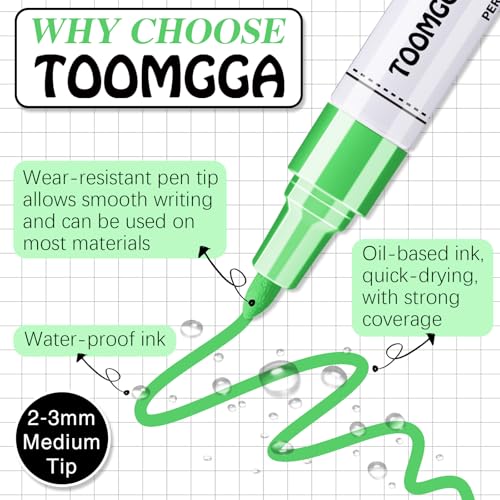 TOOMGGA 2 Light Green Paint Pens Permanent Paint Markers, Oil Based Medium - color: Light Green