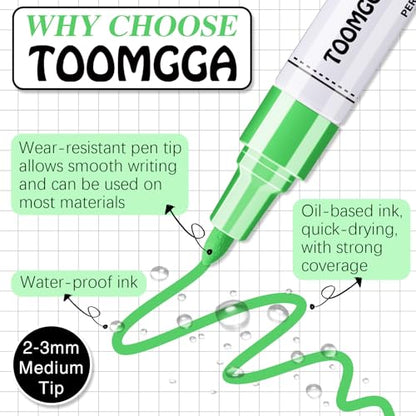 TOOMGGA 2 Light Green Paint Pens Permanent Paint Markers, Oil Based Medium - color: Light Green