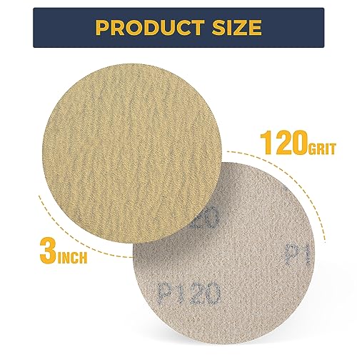 S SATC 50PCS 3 Inch Hook and Loop Sanding Disc 120 Grit Sanding Discs for Random Orbital Sander Aluminum Oxide Sandpaper Discs for Woodworking Automotive Metal - style: 120Grit 50 pack
