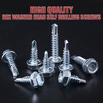 Hilitchi 220-Pieces Zinc Plated Hex Washer Head Self Drilling Sheet Metal Tek Screws Assortment Kit - style: Hex Washer Head