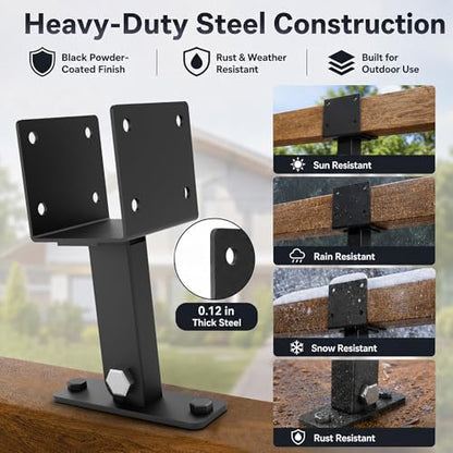 Heavy Duty Metal Brackets for Gazebo Roof Posts - Adjustable 90° Support for 4x4/4x6 Lumber, Wind & Snow Resistant, Includes Screws & Drill Bits, Black (1Pcs) - color: U-Shaped (1pcs)