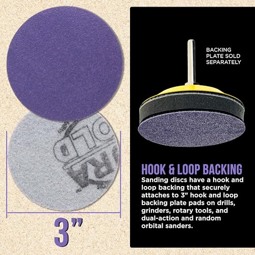 Dura-Gold Premium 120 Grit 3" Purple Film Ceramic Sanding Discs, Box of 30 - style: 120 Grit